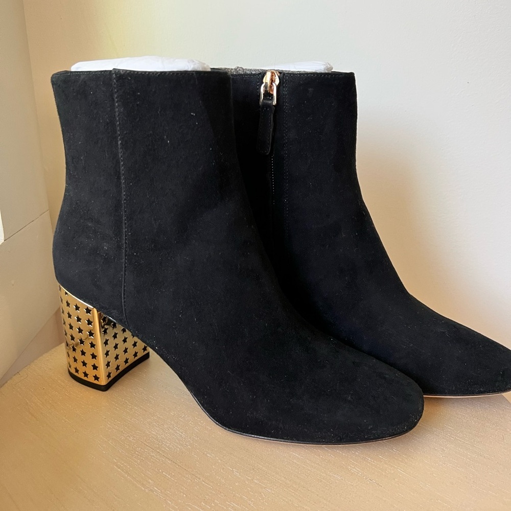 Tory Burch Black Suede Boots with Starry Gold Heel